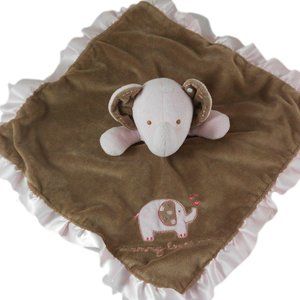 Carters Elephant Lovey Brown Pink Satin Bottom Mommy Loves Me Security Blanket